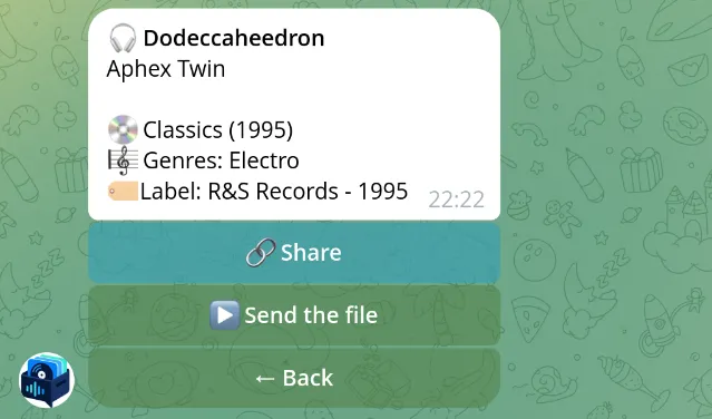 A track in the shared library showing who shared it, with Already yours and Send the file buttons.